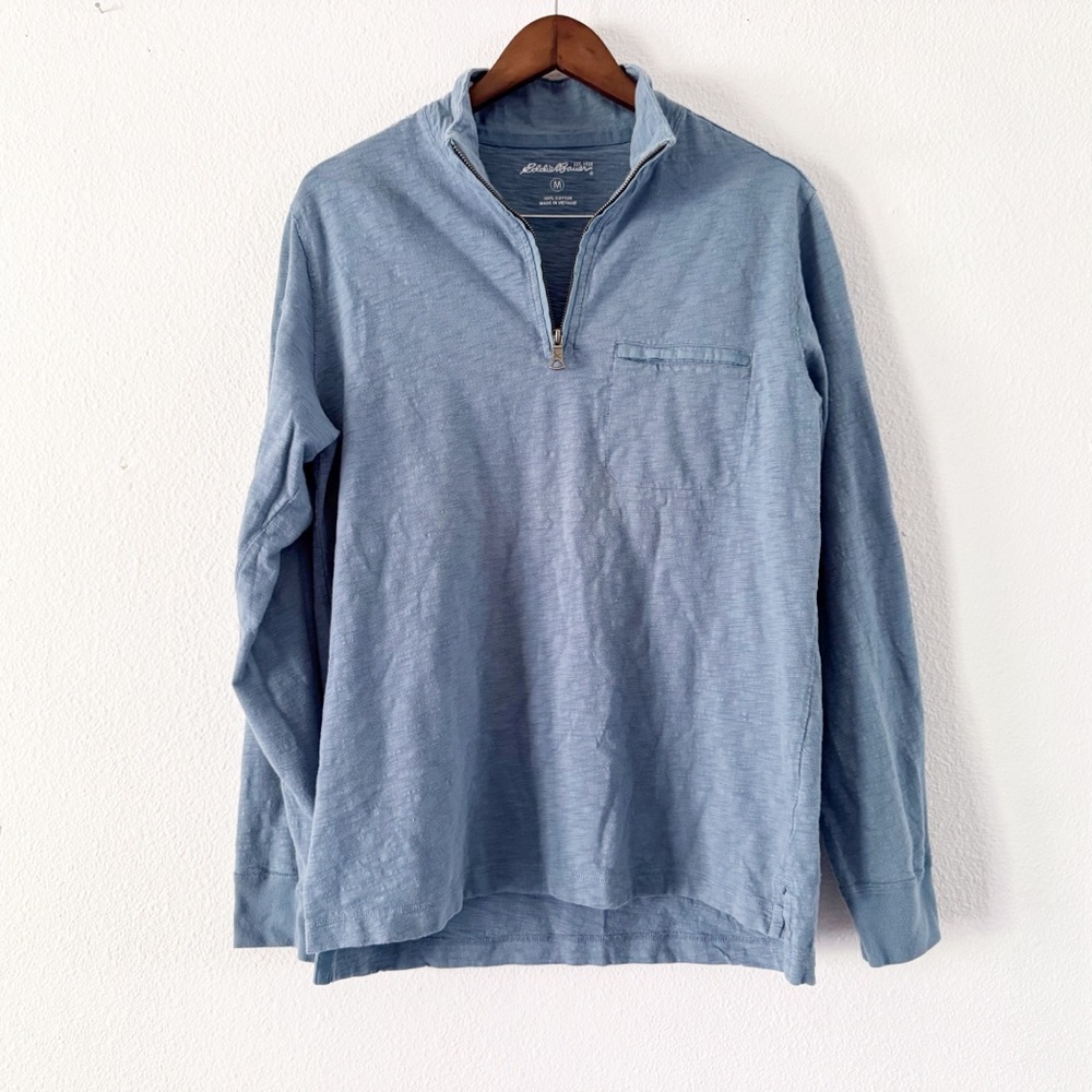 Eddie Bauer Blue Quarter Zip Cotton Pullover Outdoor Medium Athleisure Casual